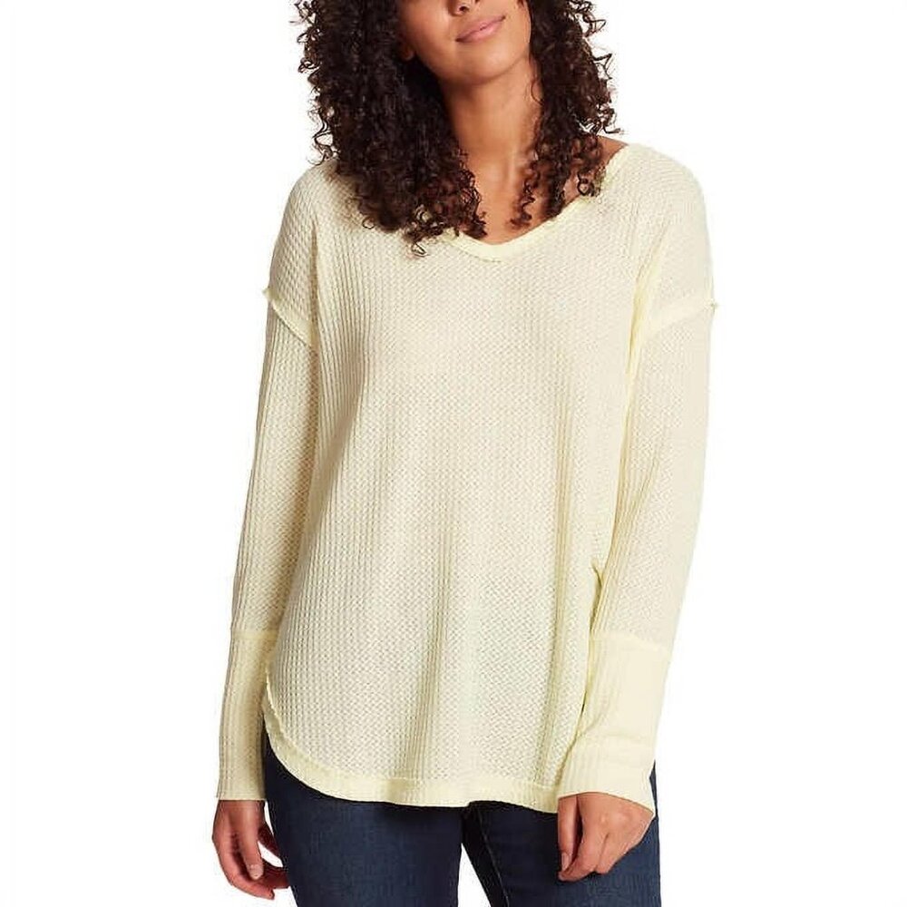 Vintage America Ladiesâ€™ Thermal Knit Top (Yellow, Large)